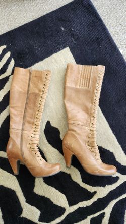 Miu Mooz Retro Cognac Victorian Heel Boots