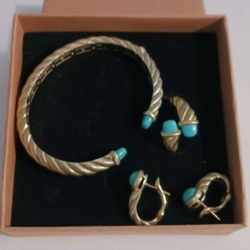 Judith Ripka Sterling Silver 14k Gold Clad Sleeping Beauty Turquoise Set