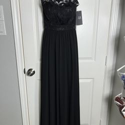 Black Lace Bodice Full Length Evening Gown