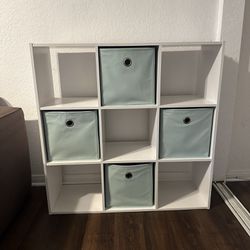 White Cube Shelf with Fabric Bins 