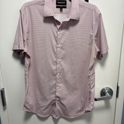 Bonobos Pink White Geometric Short Sleeve Slim Fit Button-Up Shirt Men's M