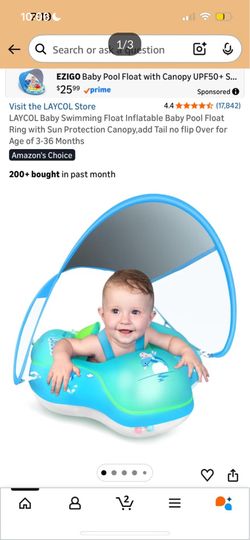 LAYCOL Baby Swimming Float Inflatable Baby Pool Float Ring with Sun Protection Canopy,add Tail no flip Over for Age of 3-36 Months