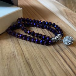 Purple Bracelet With Clear Gem Stone Charm