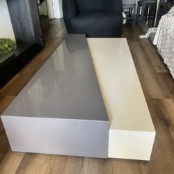 Modloft Modern Coffee Table – 2-Piece Modular Set (White & Gray marble Gloss)