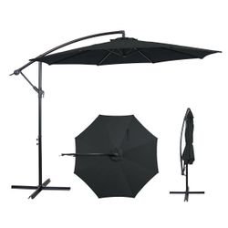 Dark Grey Offset Cantilever Patio Umbrella with Stand