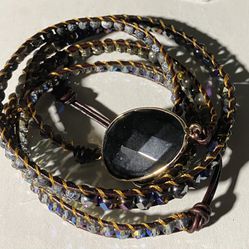 Boho Leather Onyx Wrap Bracelet