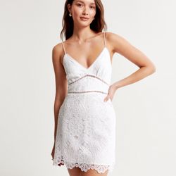 ABERCROMBIE & FITCH White Eyelet Lace Summer Dress Size Small Mini Short