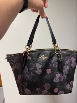Coach Small Kelsey Satchel - Black/Purple Floral Print | F38874
