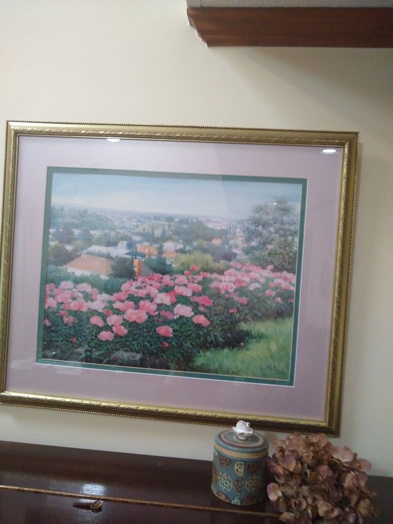Large Matted And Framed Landscape Picture + 2 Decorative Pieces