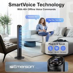 SmartVoice 40” Bladeless Tower Fan 70° Oscillating 3 Speeds 15Hr Timer Remote