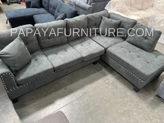 New! Grey Sectional Sofa With Tufted Buttons, Sofa, Sectional, Ash Grey Sectional, Small Living Room Sectional, Apartment Sofa, Couch, Sectionals, Sof