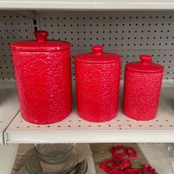 AUR 10 Strawberry Street Kitchen Canister Set, Fleur Red, 3 count