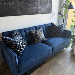 Sapphire Blue Velvet Couch/Futon