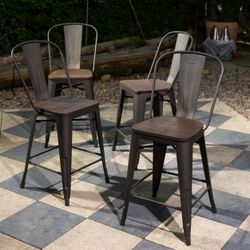 Homy Casa THOCAR 29" Gun Color Bar Stools Set of 4 for Kitchen, Dining, or Home Bar Open Box