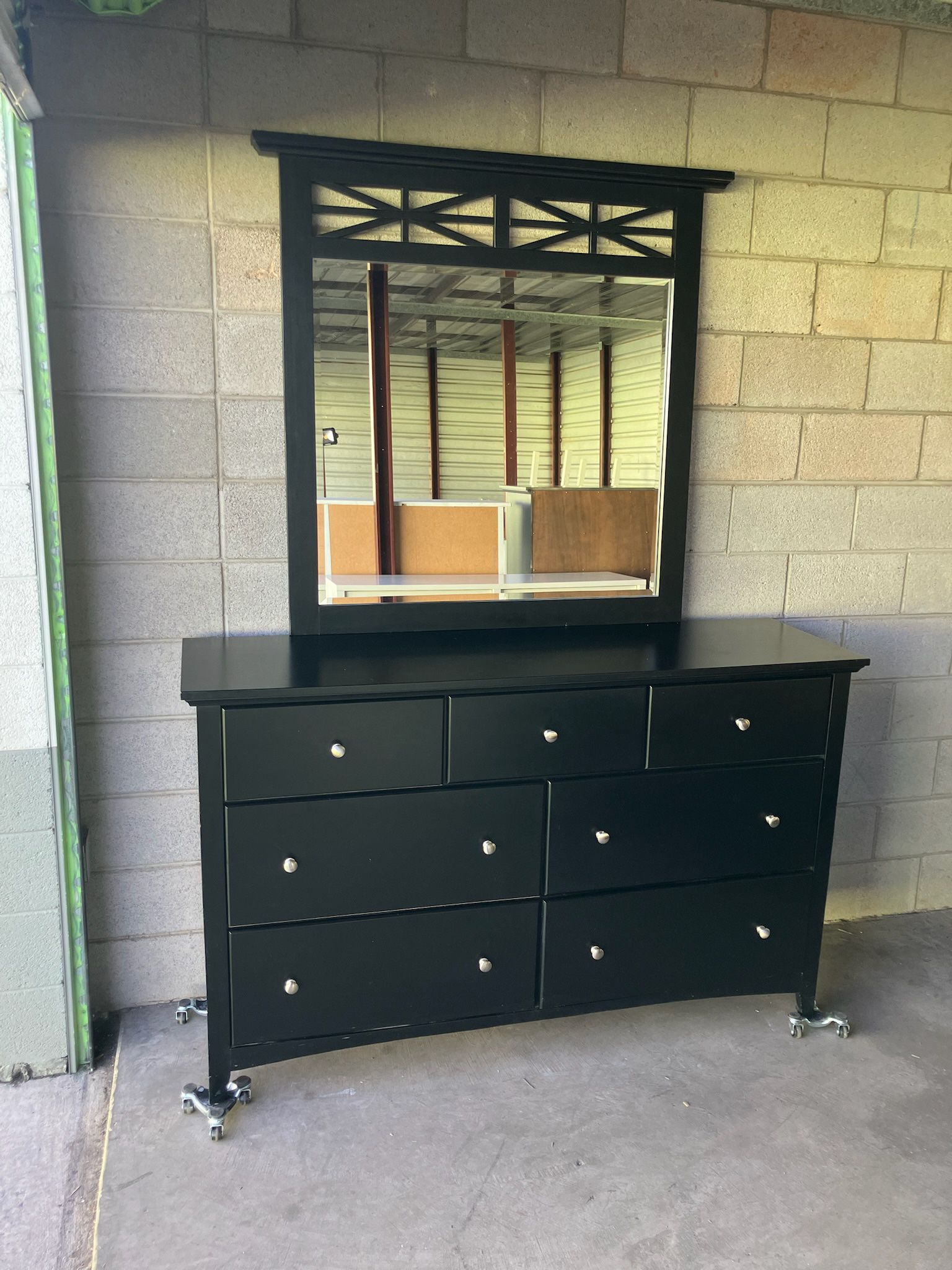 Solid Wood Black 7 Drawer Dresser with Mirror (Whole Set For Sale - See Profile) 
