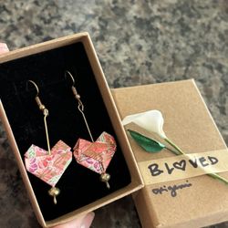Handmade Origami Paper Heart earrings 