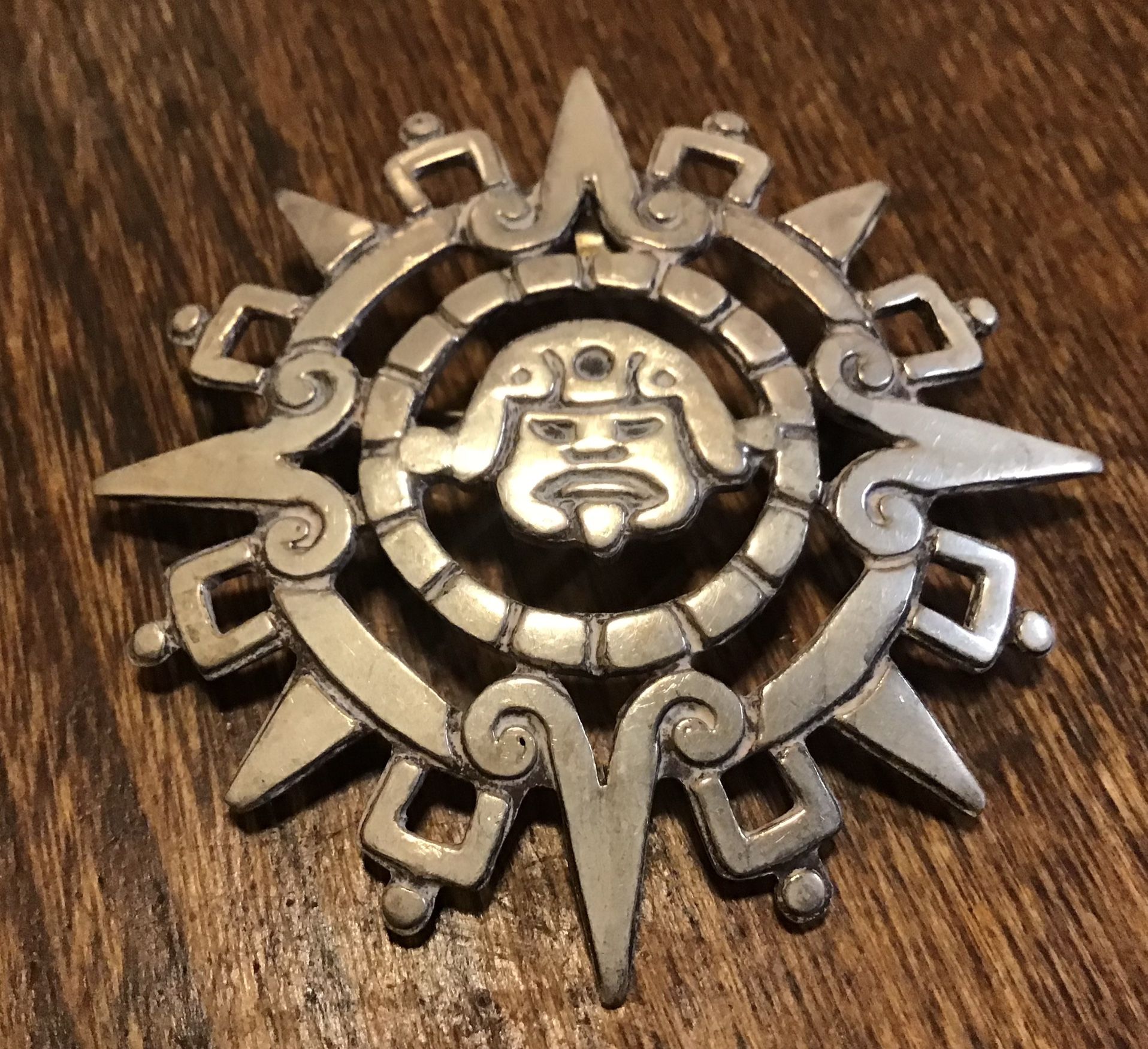 Sterling Aztec Calendar Pin/Pendant