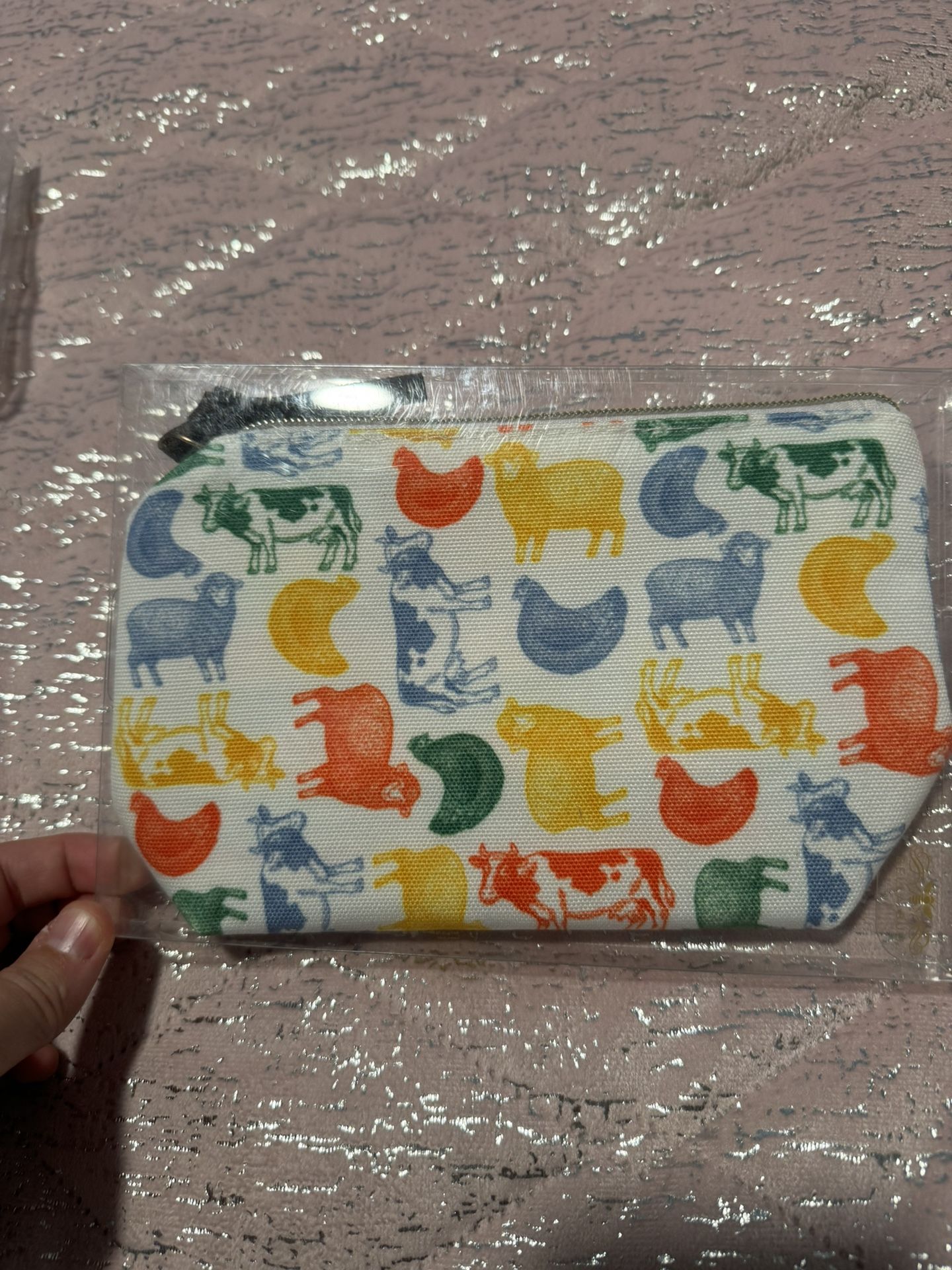 New Canvas Farm Animals Zipper  Multicolored Pouch