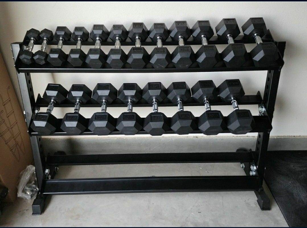 NEW Rubber Hex Dumbbells 5lb - 50lb Dumbbell Pairs Olympic Weights Home Gym Workout Equipment Fitness Weight Set