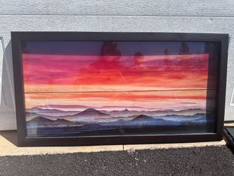 Large Framed Landscape Wall Art – Sunset Mountain Scene