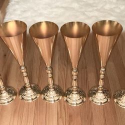 8 Gold Color Trumpet Style Vases-16.5 Inches Tall