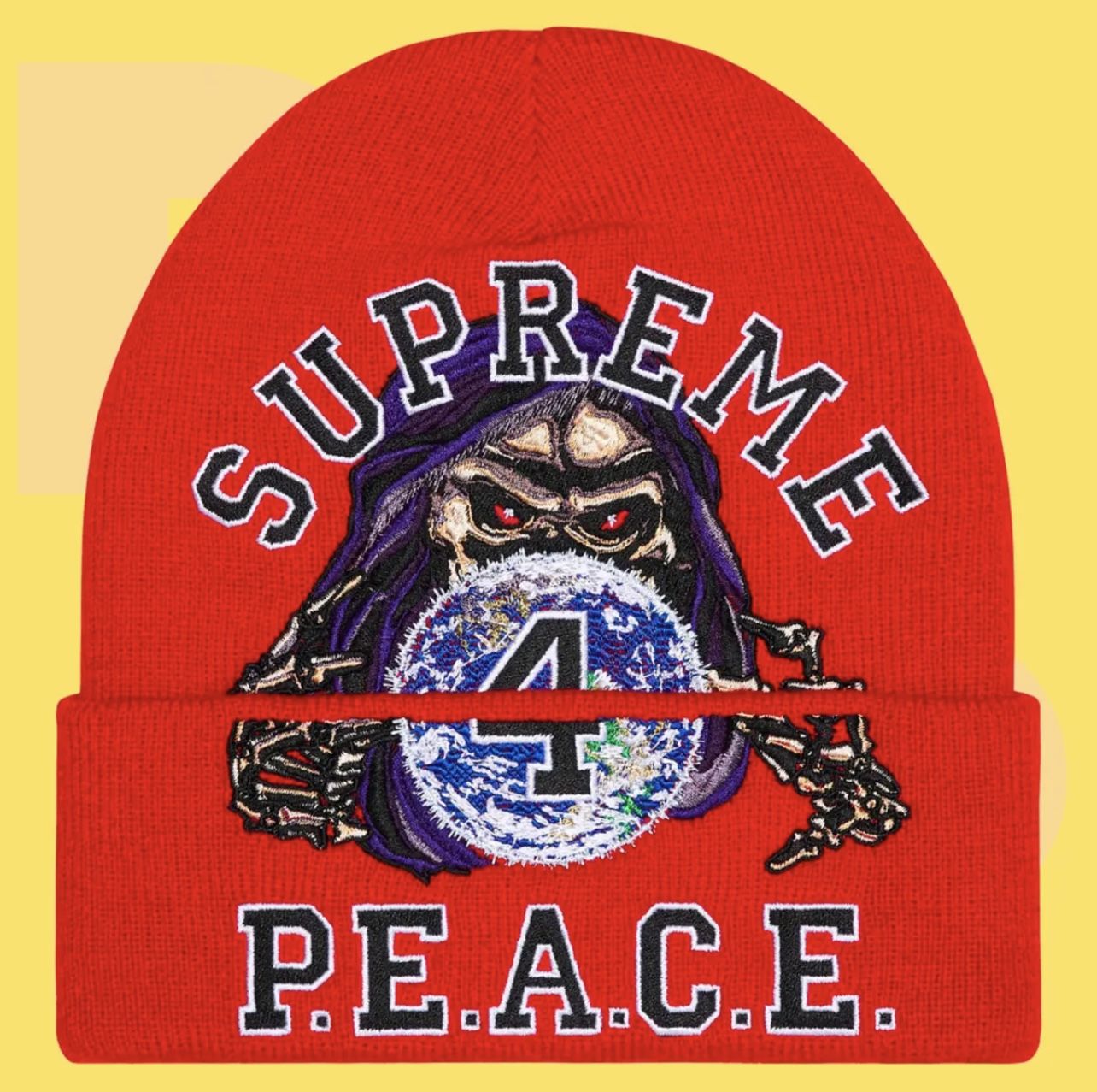 Supreme Peace Embroidered Beanie (Red)