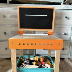 Wooden Kids Workshop With 2 Sets Of Tools Screws Wooden Parts Used 