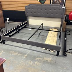 Grey Tufted King Size Bed Frame (in Store)