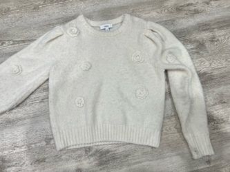 CeCe White Floral Knit Sweater Size L