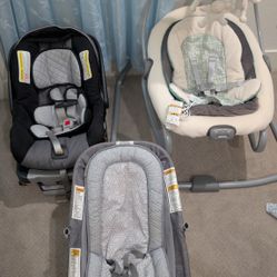 Chicco infant car seat with car base and Graco DuetSoothe Swing and Rocker with Removable Swing Seat