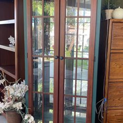 Gorgeous Oak Pulaski Two Doors Curio  Glass Shelf Measurement And Pictures