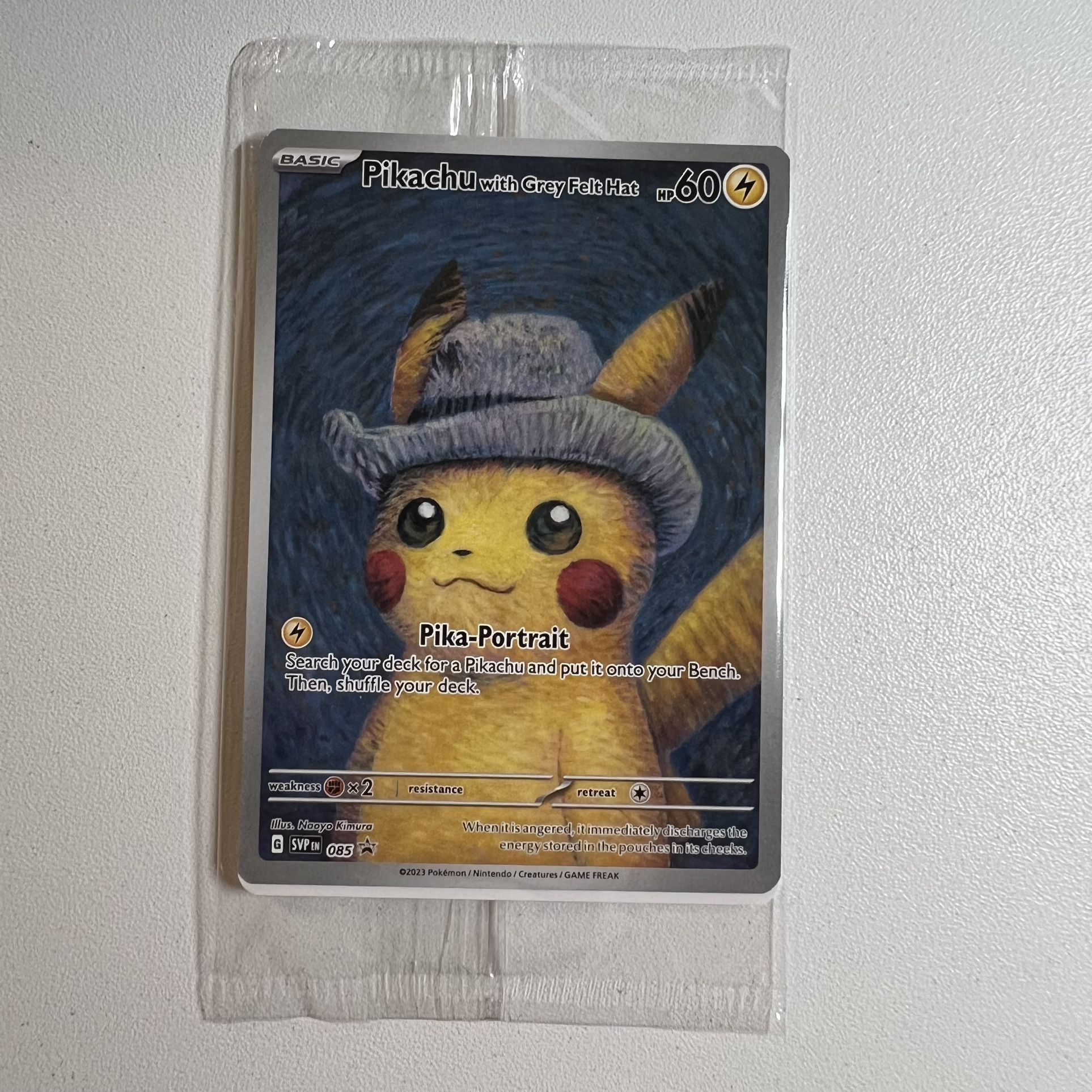 Pokemon Pikachu Van Gogh Grey Felt Hat Promo Card 