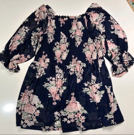Robert Louis Fairy Blouse Top Shirt Women’s XL Floral Tunic Navy Cottagecore