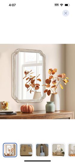 ULIKE Wood Mirror with Beads, 20"x30" Rustic Farmhouse Mirror for Bathroom, Boho Decorative Mirror for Nursery, Bedroom, Living Room, Entryway