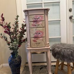 Refinished French Provincial Style Jewelry Armoire with Mirror