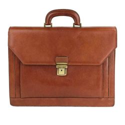 TIME RESISTANCE Briefcase Brown Leather Laptop Bag Made in ITALY