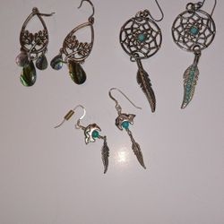 3 pairs of Southwestern Silver w/ turquoise earrings