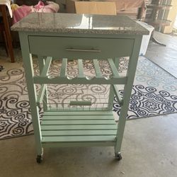 Small Kitchen Island, Green with Granite top And Wine Rack