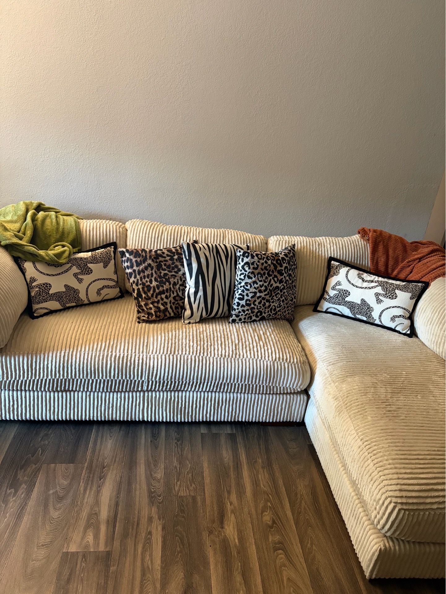 Cream Corduroy Sectional Sofa w/ Washable Covers