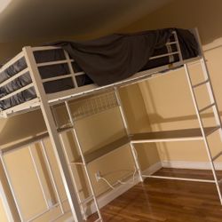 Full Size Loft Bed With Desk & Drawers 