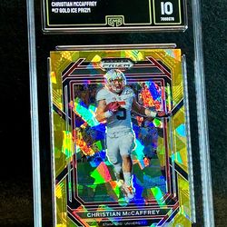 2023 Prizm Draft Picks 💥 Christian Mccaffrey 💥 Gold Ice Prizm GMA 10 💎 Mint - San Francisco 49ers
