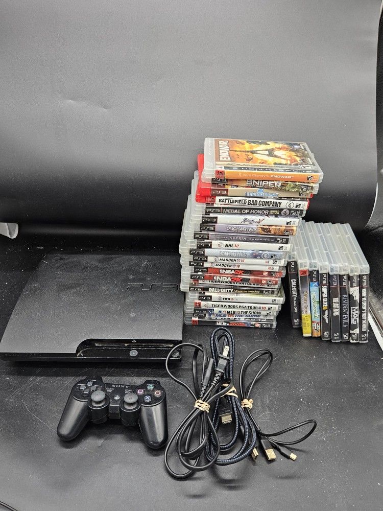 Sony PlayStation 3 Slim PS3 Console Bundle 29 Games ONE Controller Firmware 4.76