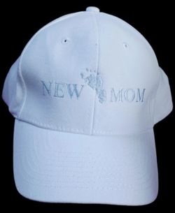 New Mom Adult White Baseball Cap Baby Footprint Embridered Graphic Adjustable