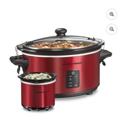 Hamilton Beach Programmable Stay or Go® Slow Cooker, 7 Quart Capacity, Includes 20 oz. Party Dipper Food Warmer, Red, 33778