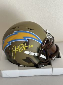 Chargers Justin Herbert Authentic Signed Camo Salute Mini Helmet BAS COA