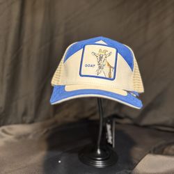 Premium Beige and Blue Trucker Cap with Goat Patch