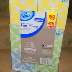 12 pk. Unscented Facial Tissues! 2 ply! New! 