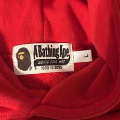 Bape Hoodie Pull Over Color Red Size Large 