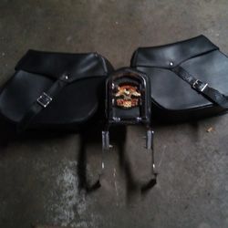 Harley Davidson Sissy Bar And Leather Saddle Bags