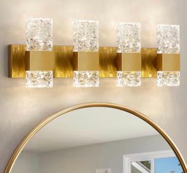 4-Light Brushed Gold LED Vanity Light with Crystal Glass